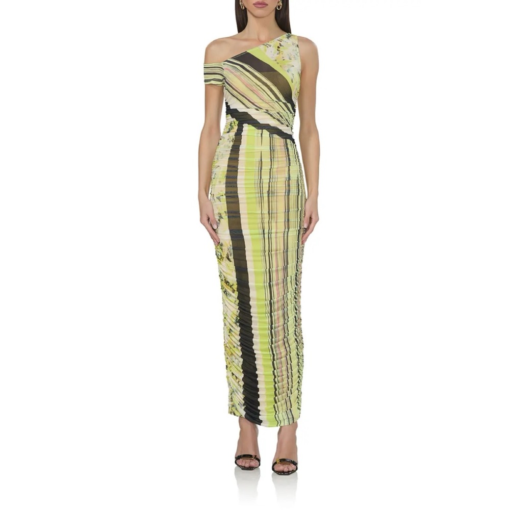 AFRM One-Shoulder Striped Maxi Dress in Yellow, Black, Cream